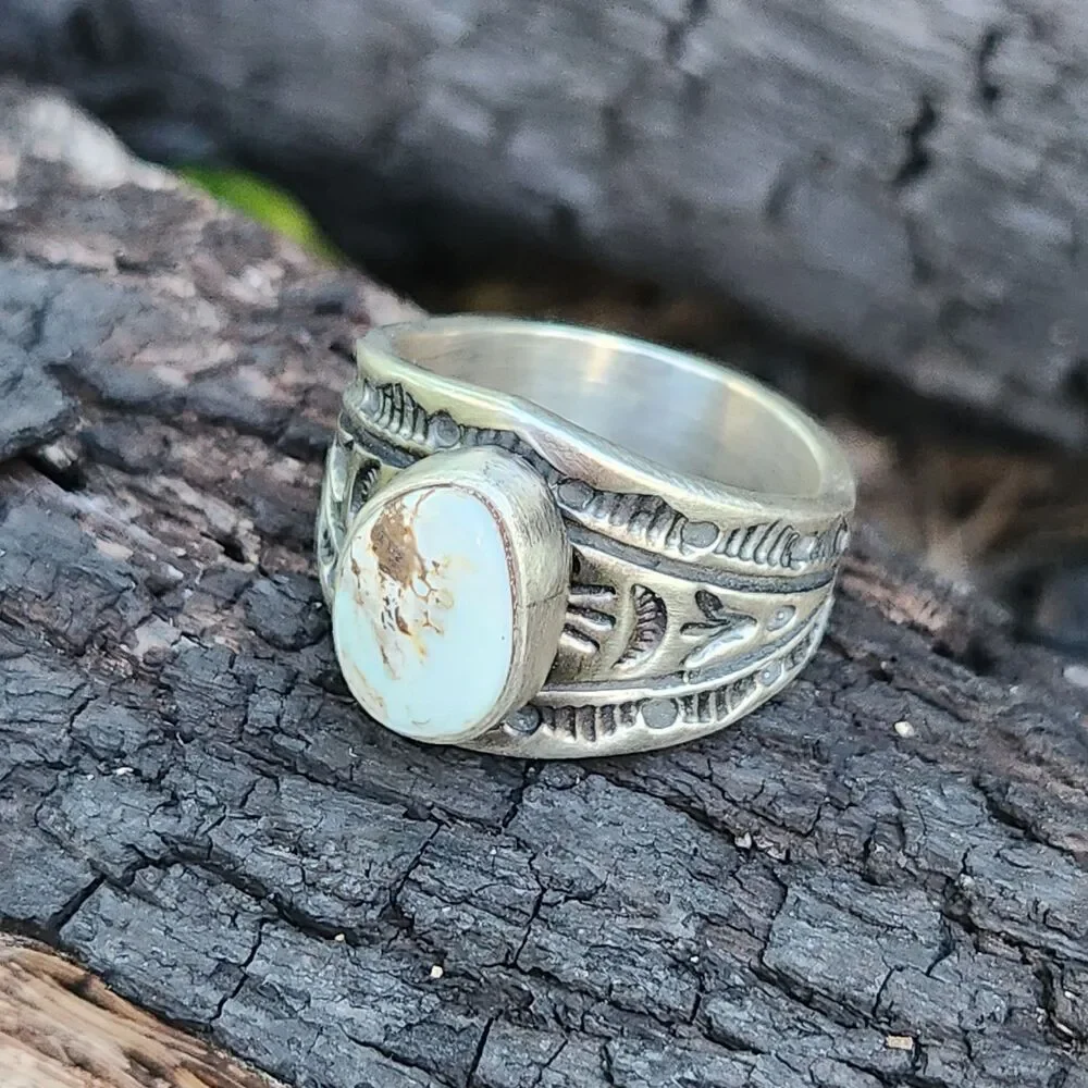US Nevada Dry Creek Turquoise Ring Navajo handmade signed Melvin Francis szs 10